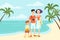 Family vacation by sea or ocean flat cartoon color concept vector illustration