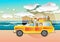Family vacation sunset beach car vector illustrator.