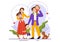 Family Values Vector Illustration of Mother, Father and Kids by Side with Each Other in Love and Happiness Flat Cartoon Hand Drawn