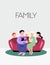 Family, vector illustration. Mom reads a book, dad holds a cat in his arms, children listen as mom reads.