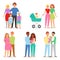 Family vector people character woman man children boy and girl together in love illustration set of gay and lesbian mom