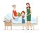 Family visiting grandmother at hospital - flat design style illustration