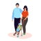 Family on a walk - colorful flat design style illustration
