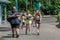 Family walking in Manta Ray rollercoaster area at Seaworld.