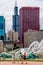 A family is walking together around Buckingham Fountain in downtown Chicago