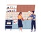 Family washing and rubbing dishes in the kitchen. Scene of young couple everyday routine, home cleanup. Flat vector