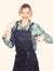 Family weekend. Picnic barbecue. food cooking recipe. Woman hold kitchen utensils. Pretty girl in apron. Preparation and