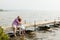 Family on a wharf