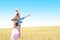 Family in a wheat field