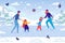 Family Winter Fun Ice Skating, Vector Illustration