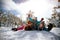 Family on winter vacation - Ski, snow, sun and fun