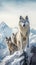 Family of Wolves Standing Together on a Snow-Covered Cliff. Generative ai