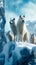 Family of Wolves Standing Together on a Snow-Covered Cliff. Generative ai