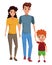 Family young parents with children cartoon