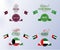 Famous arabian gulf countries flag or map icon set united arab emirates, kuwait, qatar, saudi arabia.