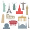 Famous architectural world landmarks flat vector icons set collection for web design and illustrations.