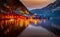 Famous Austrian scenic night view of Hallstatter lake