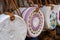 Famous Balinese rattan eco bags in a local souvenir market on street in Ubud, Bali, Indonesia. Handicrafts and souvenir shop