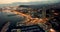 Famous Barceloneta beach on Mediterranean in Barcelona in night lights