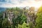 Famous Bastei Bridge with Elbe Sandstone mountains in Saxon Switzerland National Park