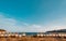 Famous beach huts in Sagaro with Playa de Sant Pol, Costa Brava. Spain. Mediterranean Sea