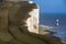 The famous Beachy Head lighthouse and chalk cliffs near Eastbourne in East Sussex, England