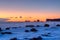 Famous Black beach in Iceland with beautiful sunrise light