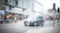 Famous black cabs - blurred background with London public transport vehicles