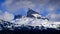 The famous Black Tusk and the smaller Bishop`s Mitre peak in the Garibaldi Mountain Range near Whistler, British Columbia, Canada