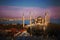 Famous Blue Mosque Sultanahmet in Istanbul, Turkey. Sunset, sunrise, beautiful sky and Bosphorus view, rooftops
