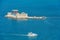 The famous Bourtzi, a Venetian water fortress at the entrance of the harbour in Nafplio seaside city in Argolis, Peloponnese,