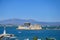 The famous Bourtzi, a Venetian water fortress at the entrance of the harbour in Nafplio seaside city in Argolis, Peloponnese,