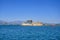 The famous Bourtzi, a Venetian water fortress at the entrance of the harbour in Nafplio seaside city in Argolis, Peloponnese,