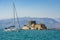 The famous Bourtzi, a Venetian water fortress at the entrance of the harbour in Nafplio seaside city in Argolis, Peloponnese,