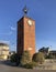 The famous brick tower which houses a clock, built in 1923, in Camponaraya, a town along de Camino de Santiago, Spain.