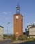 The famous brick tower which houses a clock, built in 1923, in Camponaraya, a town along de Camino de Santiago, Spain.
