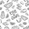 Famous british fast-food - fish and chips. Fish and chips seamless pattern. English fish and chips for fast food snack