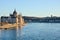 Famous Budapest parliament at the river Danube during sunset fro