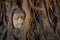 Famous Buddha Head with Banyan Tree Root at Wat Mahathat Temple in Ayuthaya Historical Park