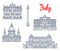 Famous buildings Italy architecture vector icons