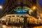 The famous cafe de Flore at night, Paris, France.