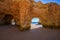 Famous caves in a beach rock formation in Algarve, Portugal.