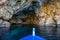 The famous caves of Votsi beach area in eastern Alonissos as seen during boating in Alonissos island, Greece