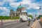 Famous central Unter den Linden street, Berlin Cathedral Berliner Dom in historical and business downtown of Berlin, with a