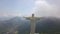 Famous Christ The Redeemer Jesus Statue, Pull Back Aerial View, Rio De Janeiro