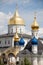 Famous christian place: Golden domes of Pochaiv Lavra on a clear day, Tenopil region