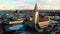 Famous church and Reykjavik cityscape in Iceland aerial view