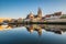 Famous city view of Regensburg and promenade with stone bridge the river Danube the historical old town and the cathedral St. Pete