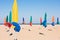 The famous colorful parasols on Deauville beach