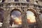 Famous Croatian city Pula old amphitheater arches with sunset sk